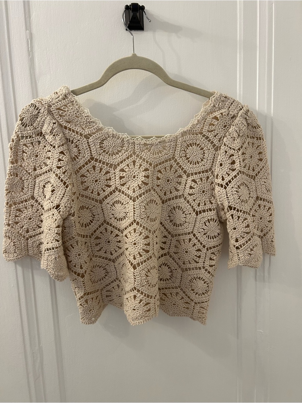 Z Supply Crochet Short Sleeve Top in Beige/Cream